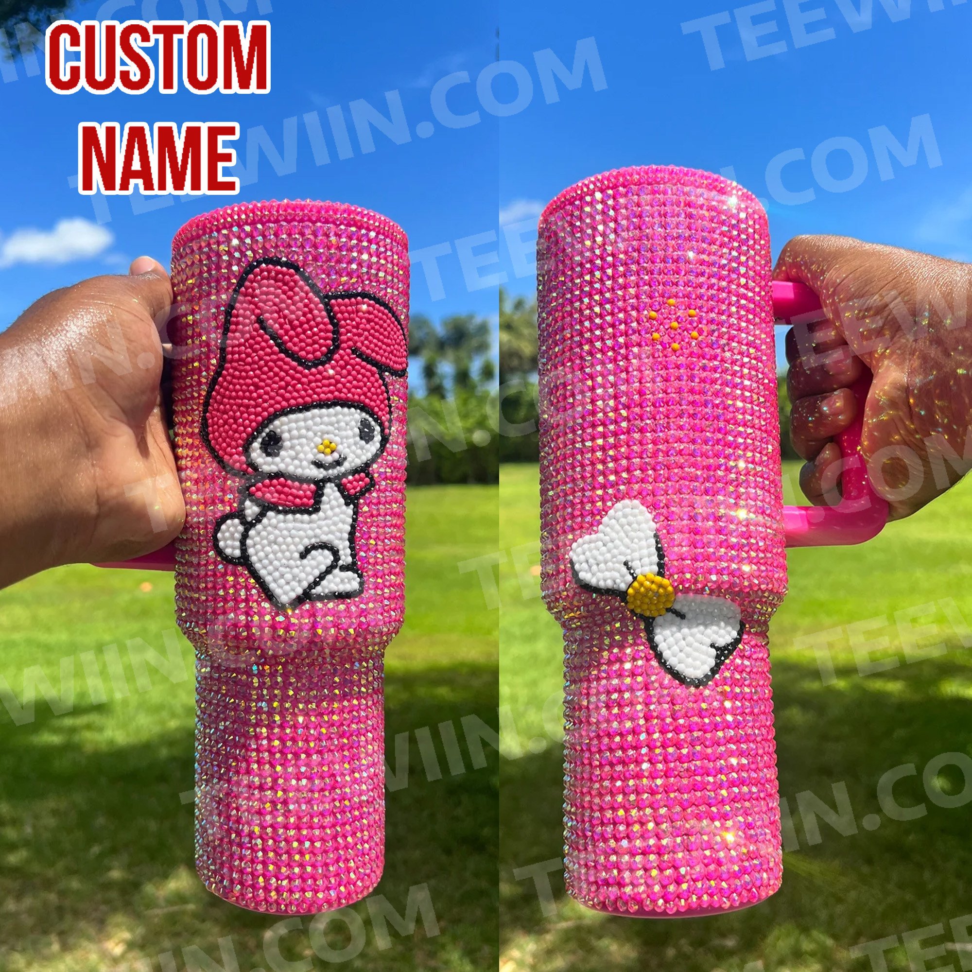 Rhinestone Bling My Melody Cartoon Custom Stanley Quencher 40oz Stainless Steel Tumbler With Handle