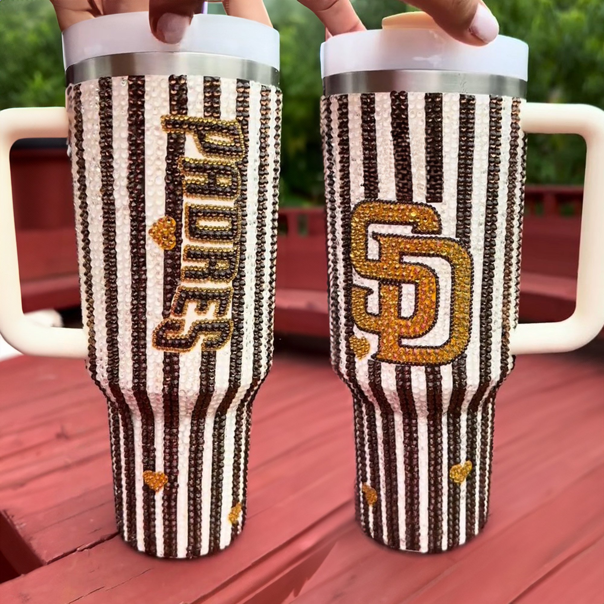 Rhinestone Bling San Diego Padres MLB Custom Stanley Quencher 40oz Stainless Steel Tumbler With Handle
