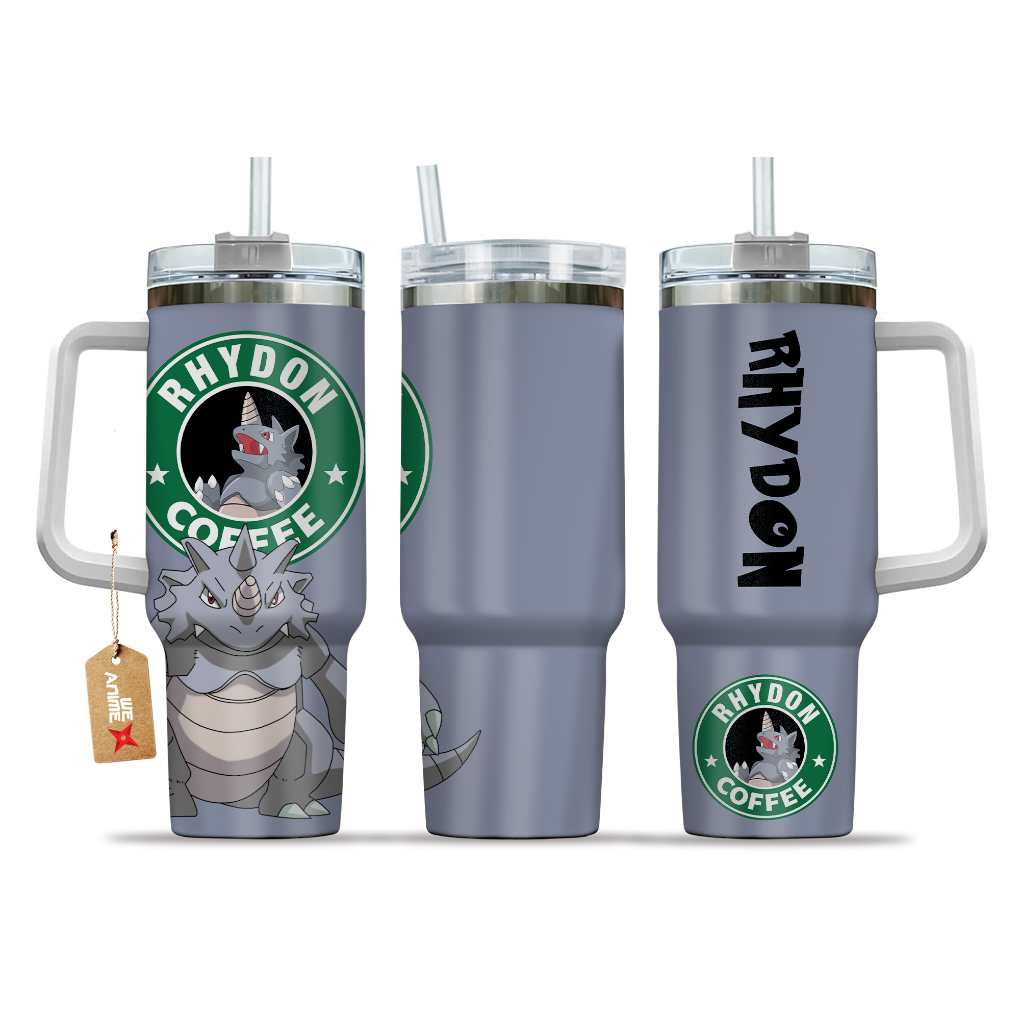 Rhydon Coffee Pokemon Anime Custom Stanley Quencher 40oz Stainless Steel Tumbler With Handle