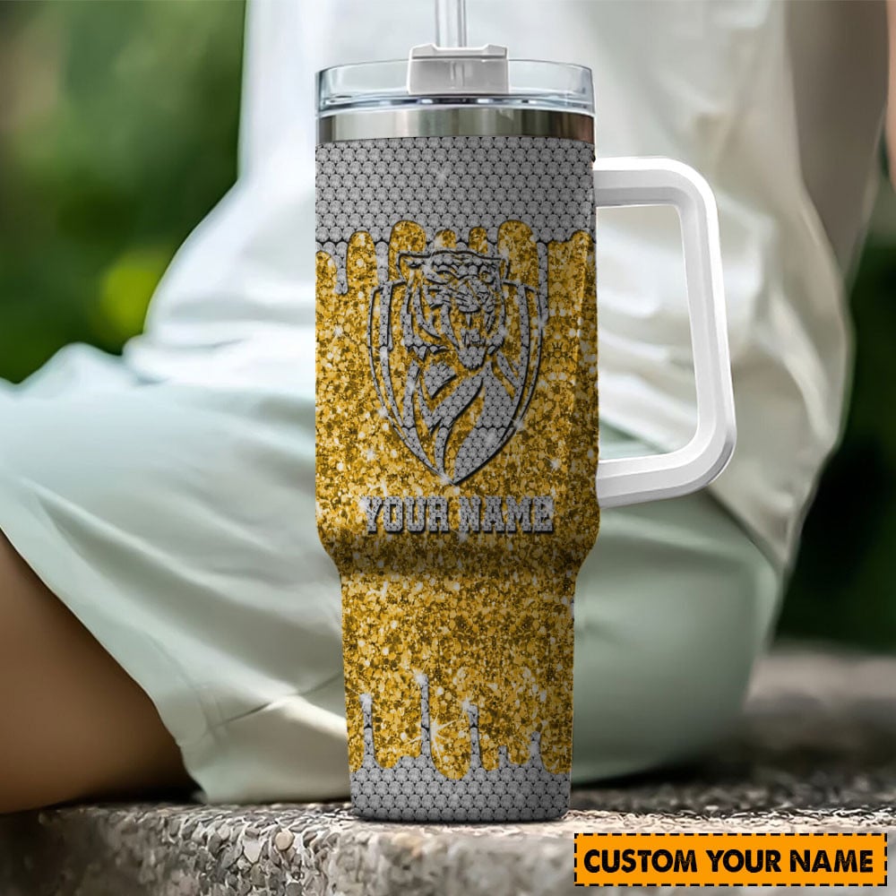 Richmond Tigers AFL Glitter Custom Stanley Quencher 40oz Stainless Steel Tumbler With Handle