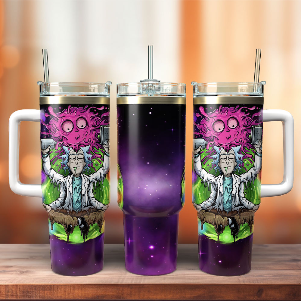 Rick And Morty Cartoon Custom Stanley Quencher 40oz Stainless Steel Tumbler With Handle