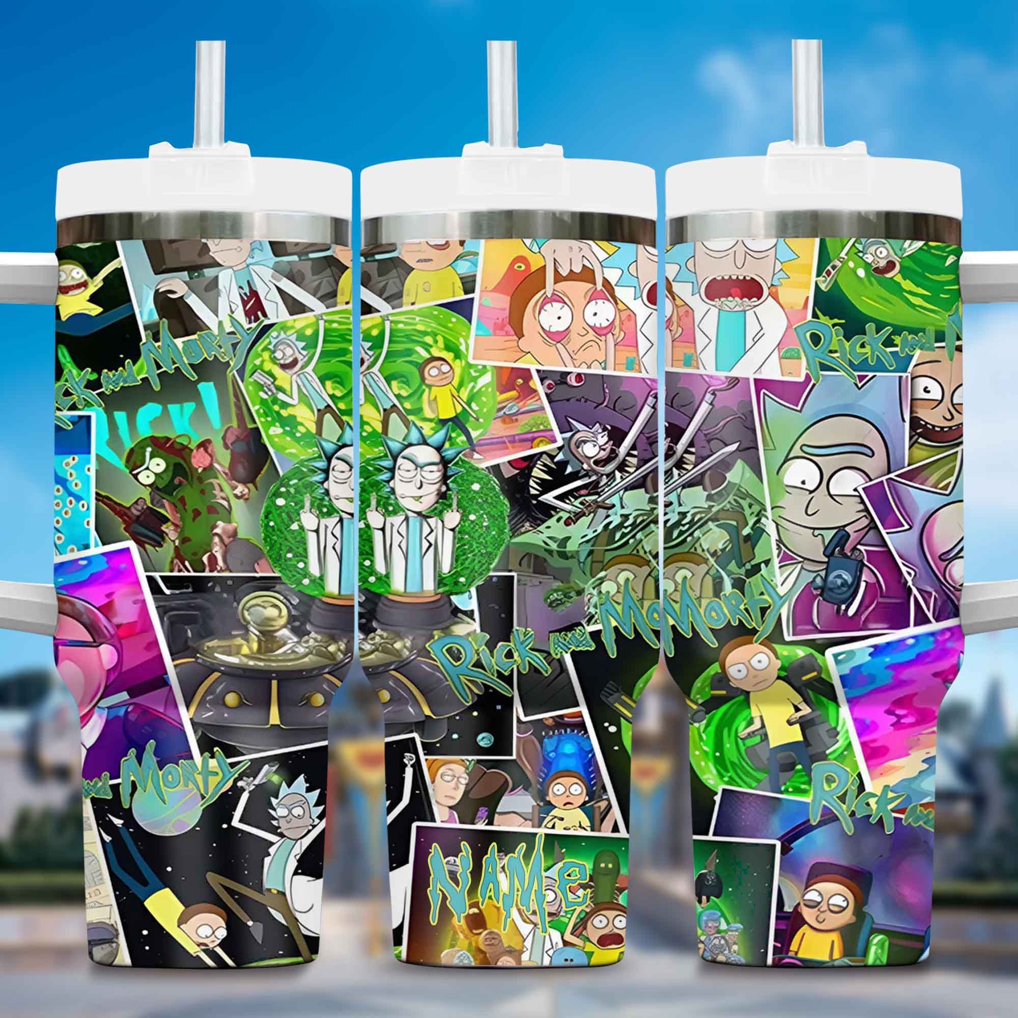 Rick and Morty Cartoon Custom Stanley Quencher 40oz Stainless Steel Tumbler With Handle