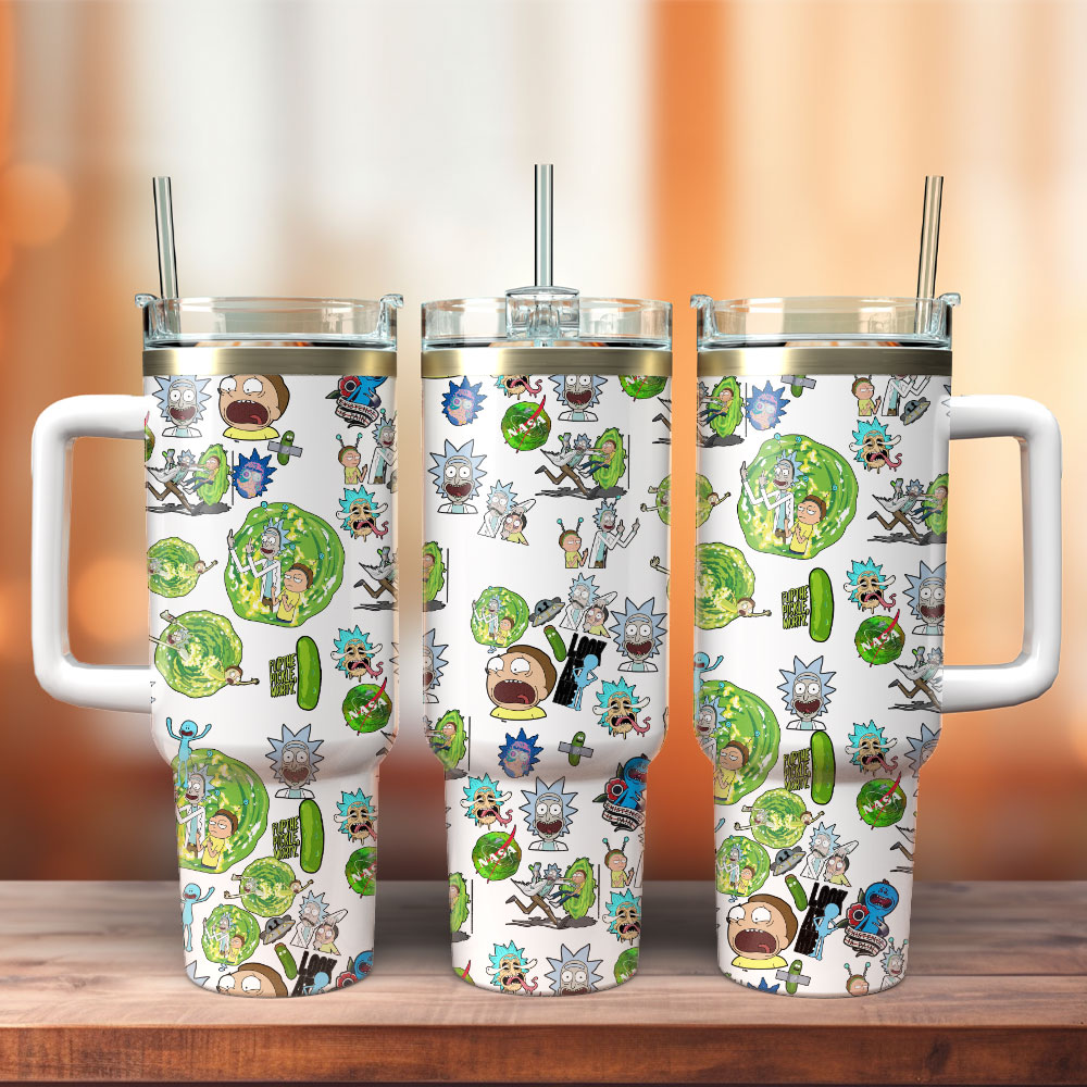 Rick and Morty TV Series Custom Stanley Quencher 40oz Stainless Steel Tumbler With Handle