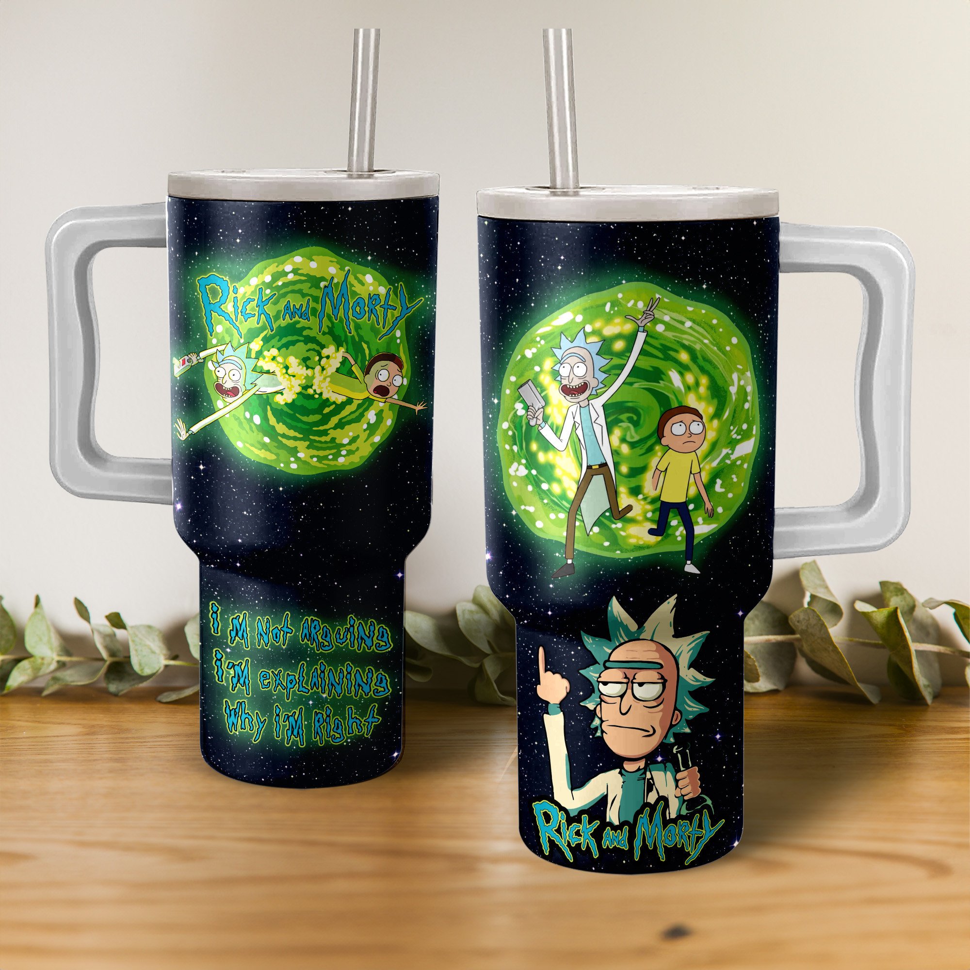 Rick and Morty TV Series Custom Stanley Quencher 40oz Stainless Steel Tumbler With Handle