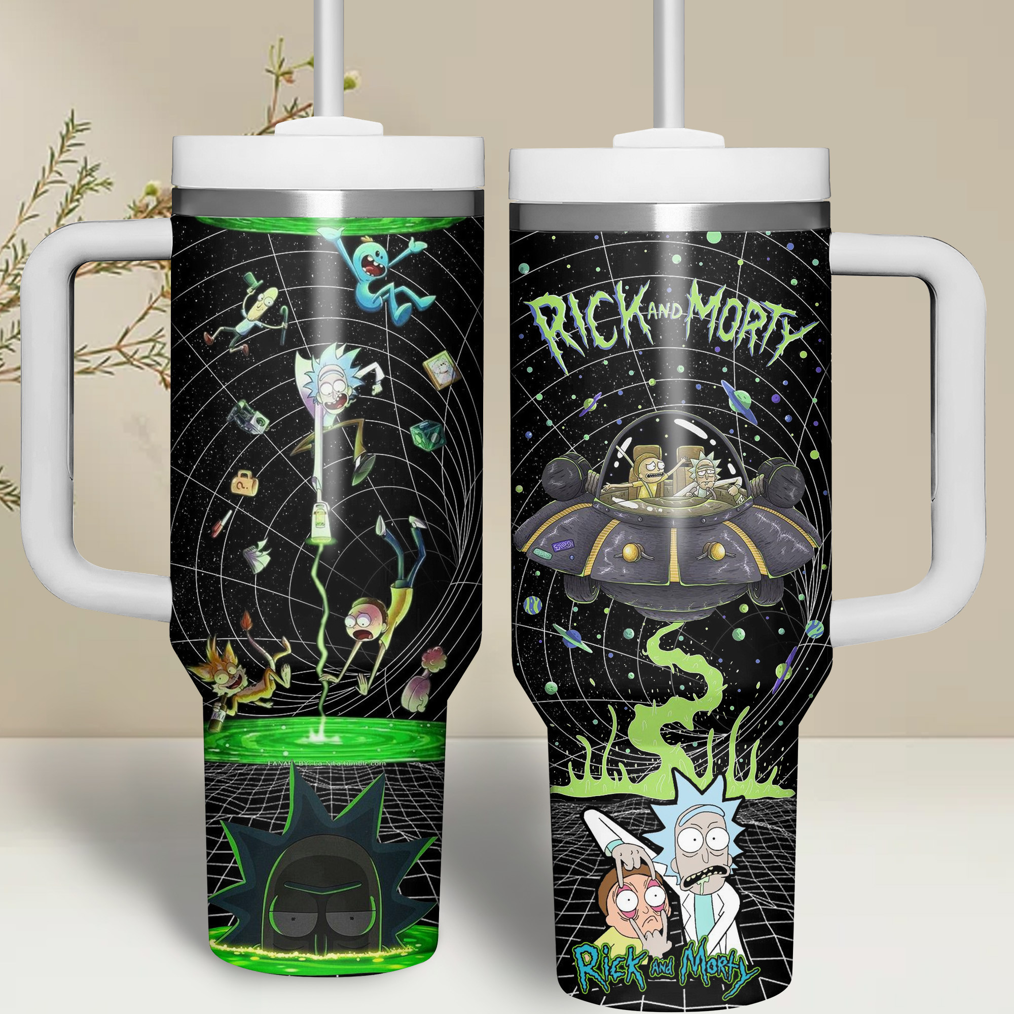 Rick and Morty TV Series Custom Stanley Quencher 40oz Stainless Steel Tumbler With Handle