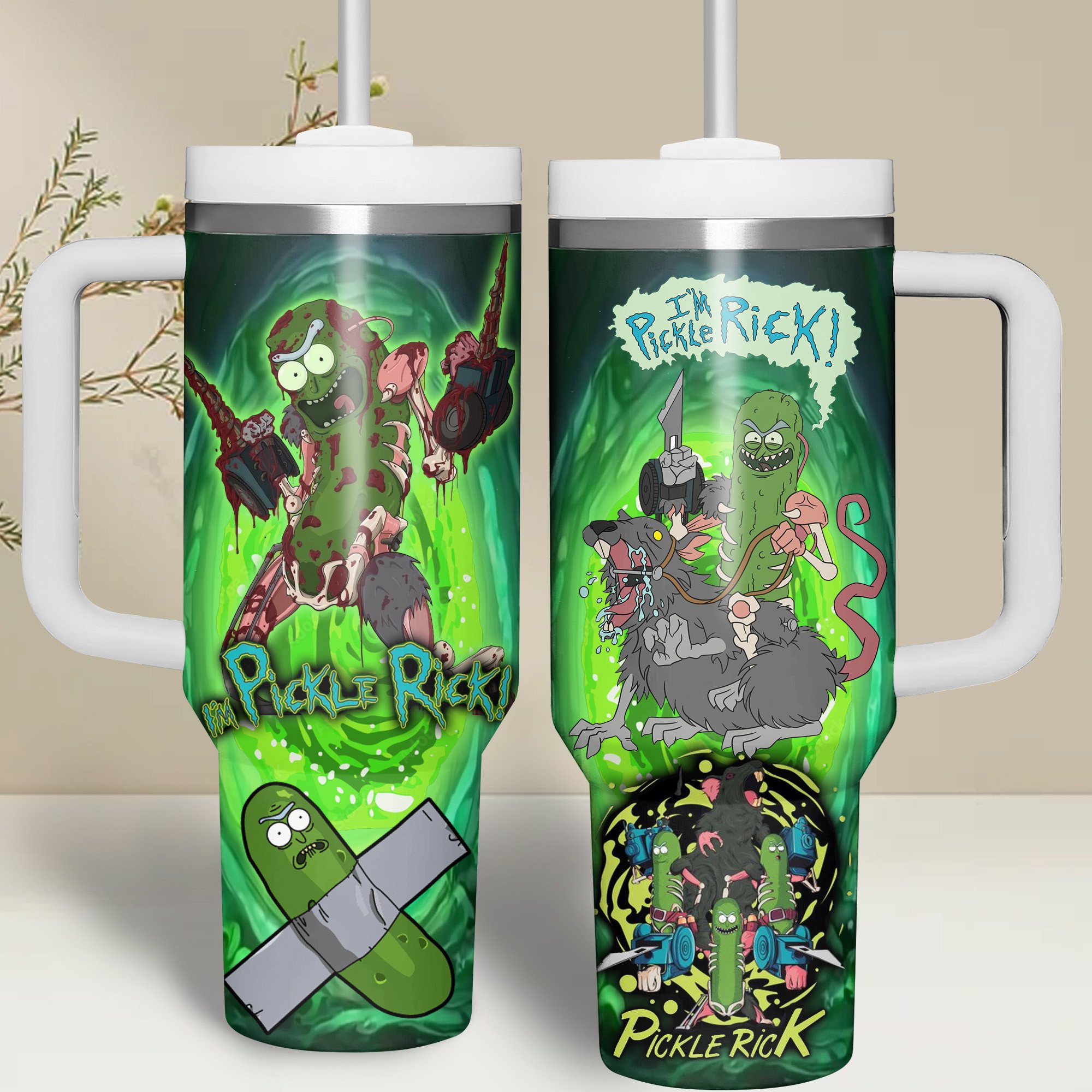 Rick and Morty TV Series Custom Stanley Quencher 40oz Stainless Steel Tumbler With Handle