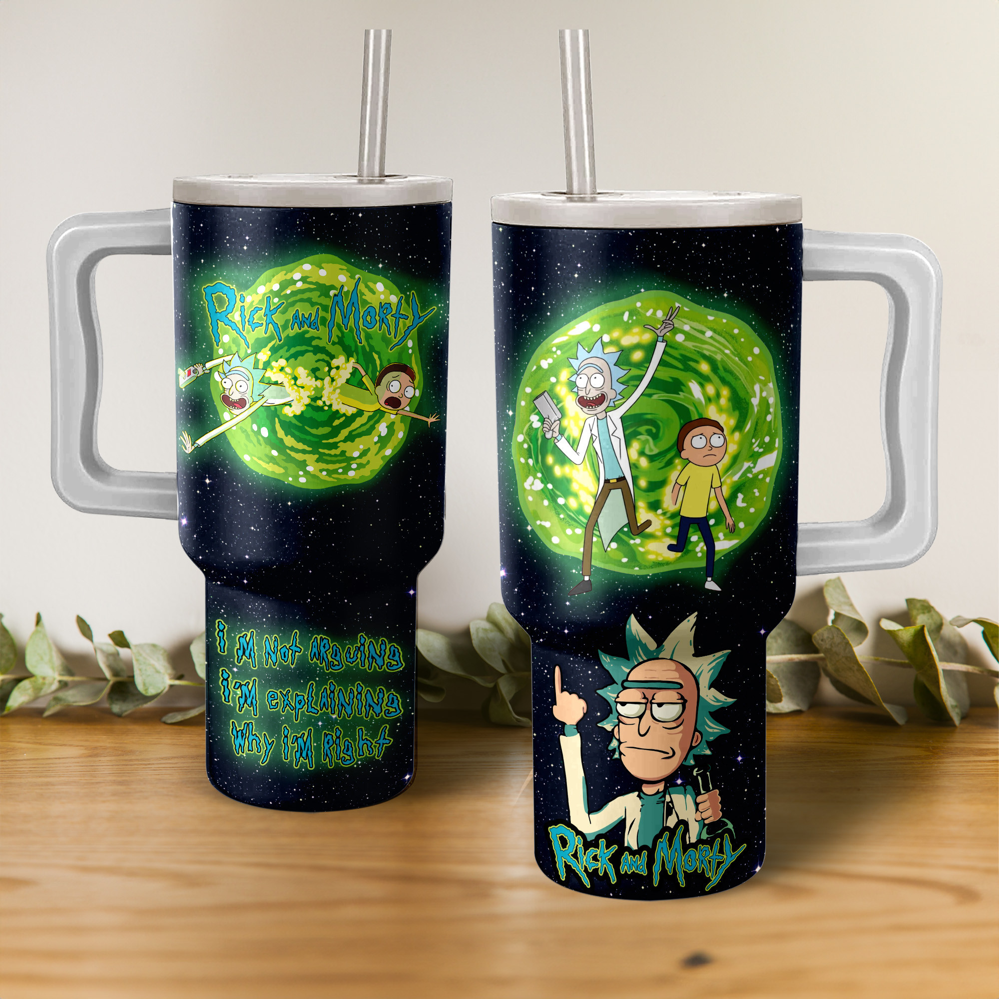 Rick and Morty TV Series Custom Stanley Quencher 40oz Stainless Steel Tumbler With Handle