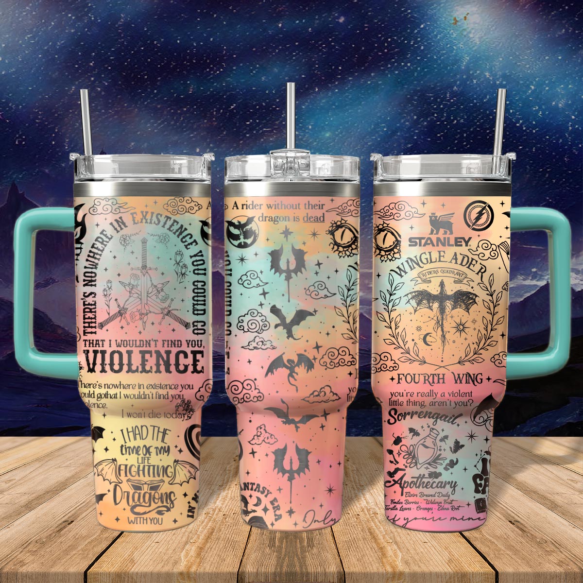 Riders Quadrant Fourth Wing Book Custom Stanley Quencher 40oz Stainless Steel Tumbler With Handle