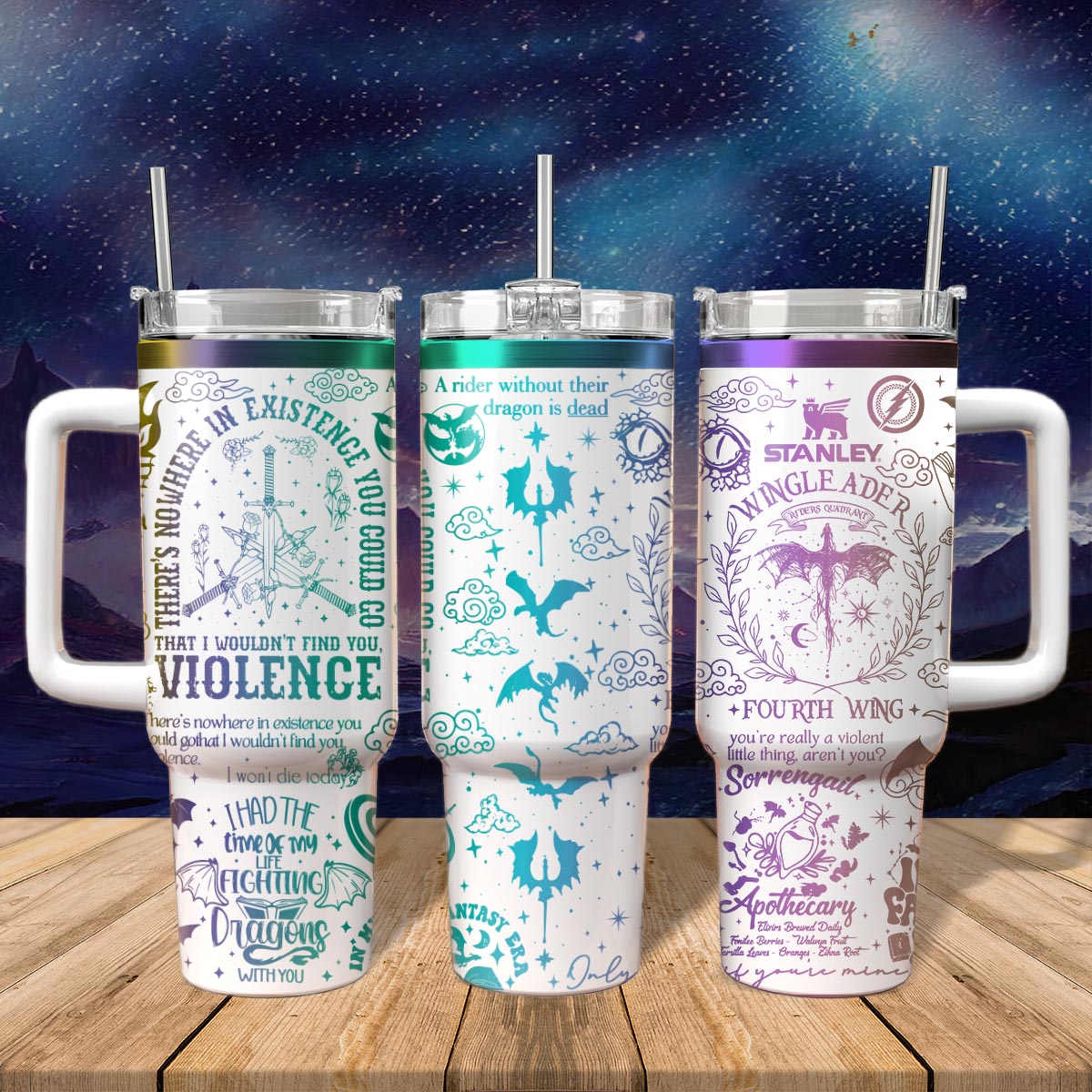 Riders Quadrant Fourth Wing Book Custom Stanley Quencher 40oz Stainless Steel Tumbler With Handle