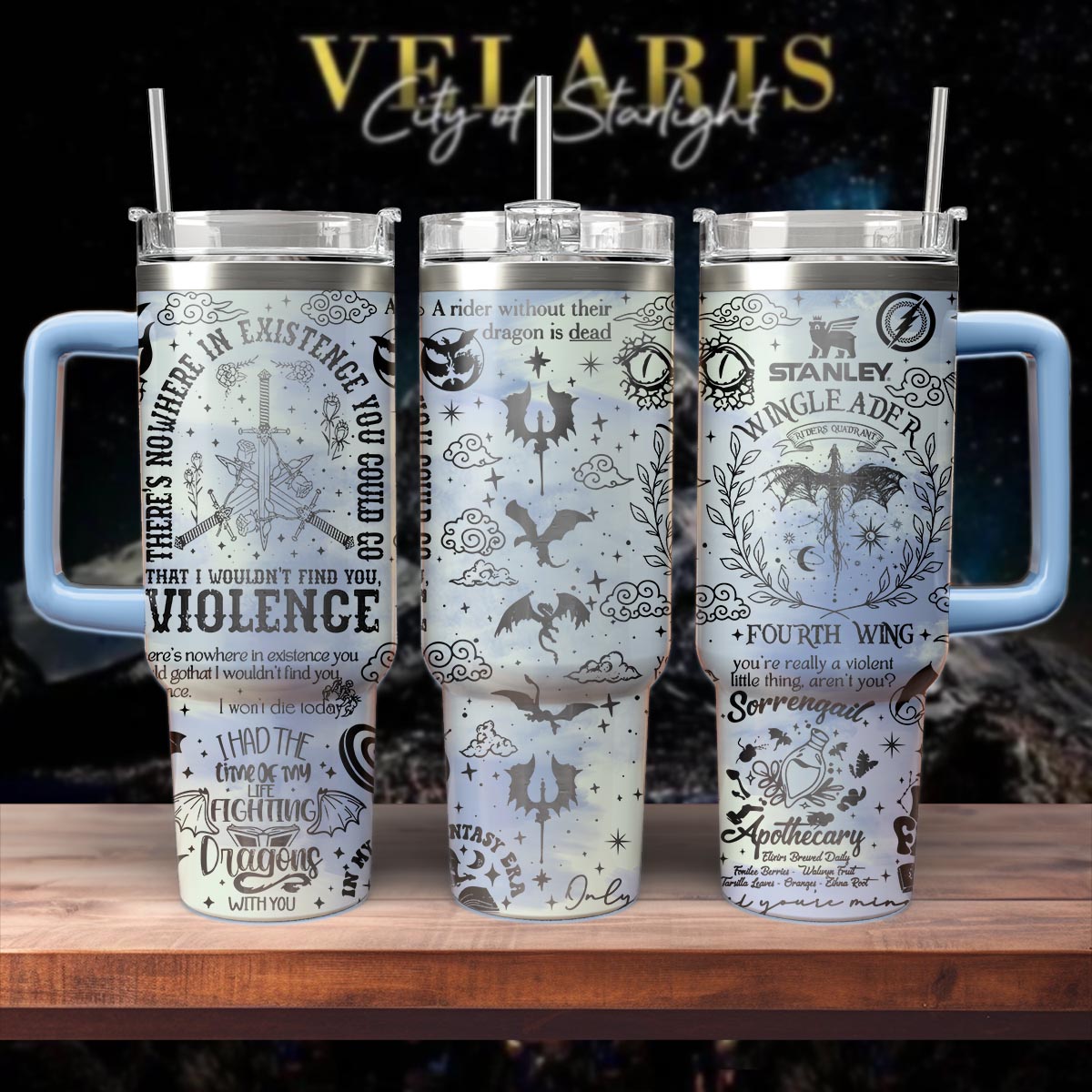 Riders Quadrant Fourth Wing Book Custom Stanley Quencher 40oz Stainless Steel Tumbler With Handle