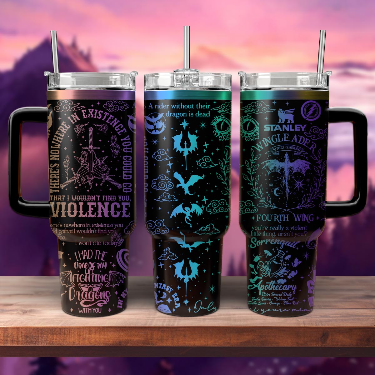 Riders Quadrant Fourth Wing Book Custom Stanley Quencher 40oz Stainless Steel Tumbler With Handle