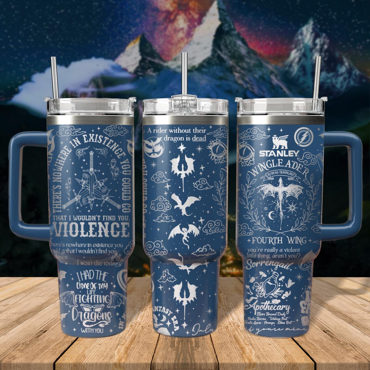 Riders Quadrant Fourth Wing Book Custom Stanley Quencher 40oz Stainless Steel Tumbler With Handle