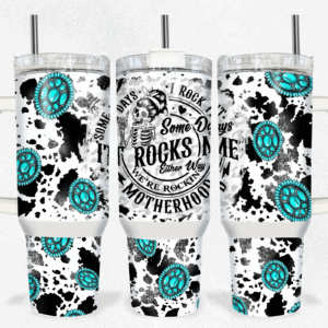 Rockin Motherhood Cowprint Custom Stanley Quencher 40oz Stainless Steel Tumbler With Handle