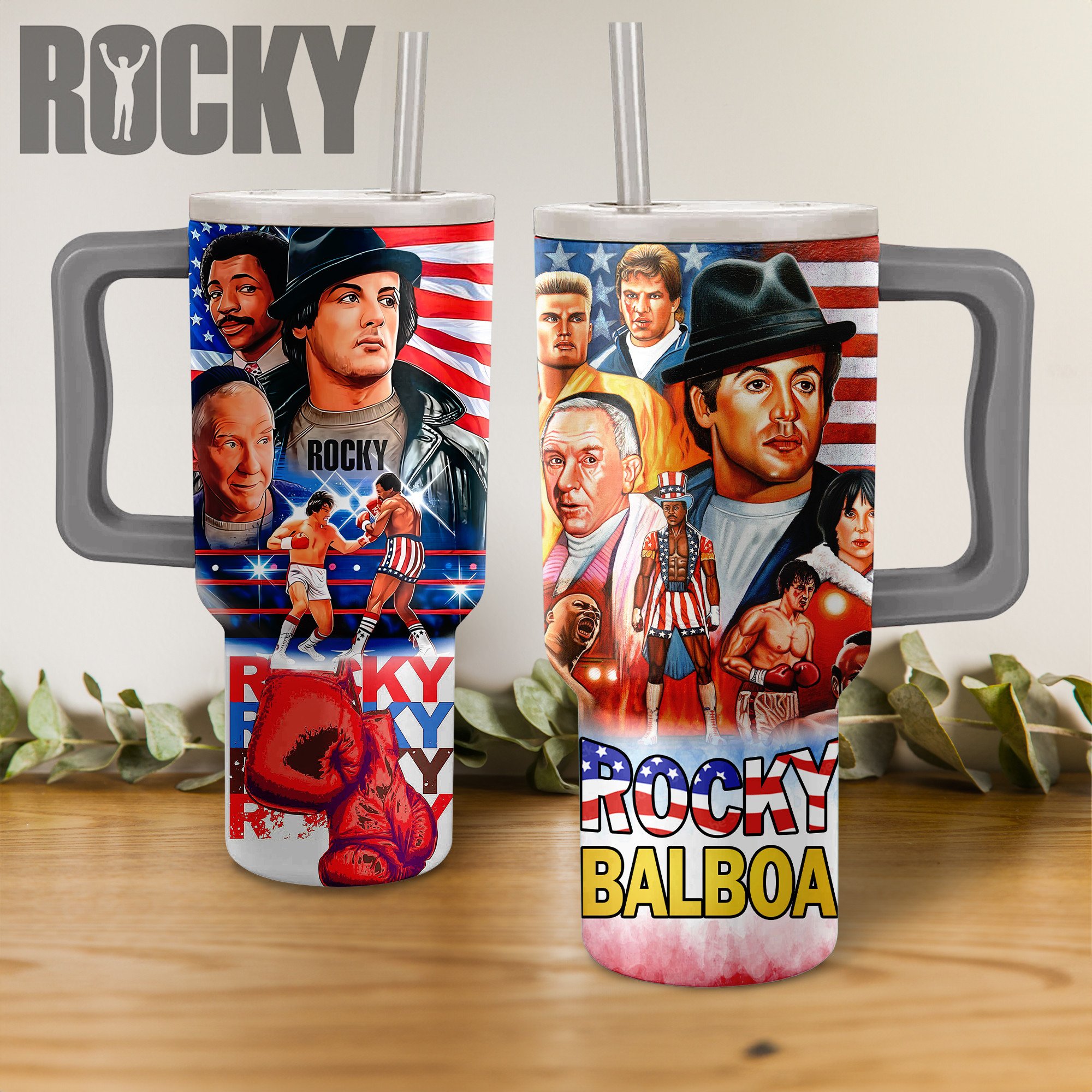 Rocky Movies Custom Stanley Quencher 40oz Stainless Steel Tumbler With Handle