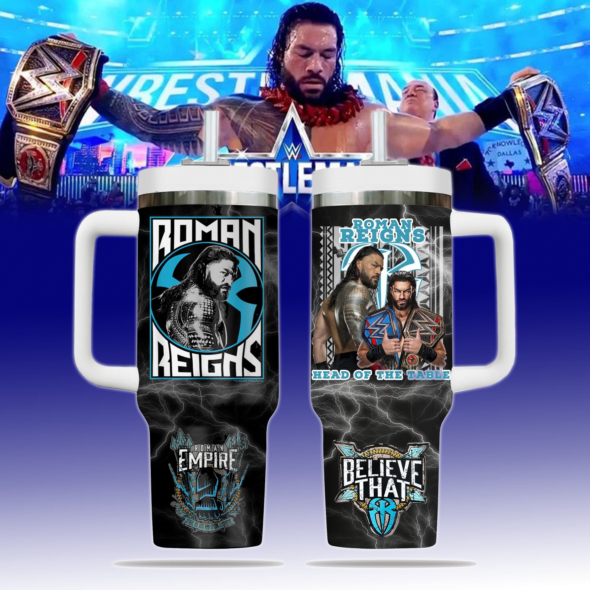 Roman Reigns Sport Custom Stanley Quencher 40oz Stainless Steel Tumbler With Handle