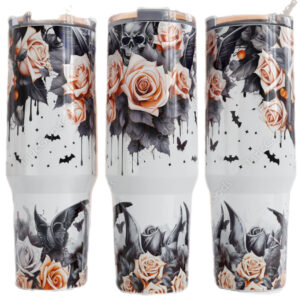 Roses And Skulls Custom Stanley Quencher 40oz Stainless Steel Tumbler With Handle