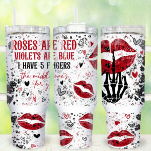 Roses are Red Custom Stanley Quencher 40oz Stainless Steel Tumbler With Handle