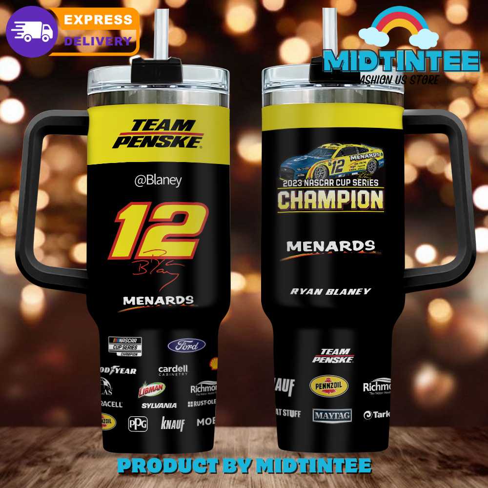 Ryan Blaney X Team Penske Narscar Cup Series Custom Stanley Quencher 40oz Stainless Steel Tumbler With Handle