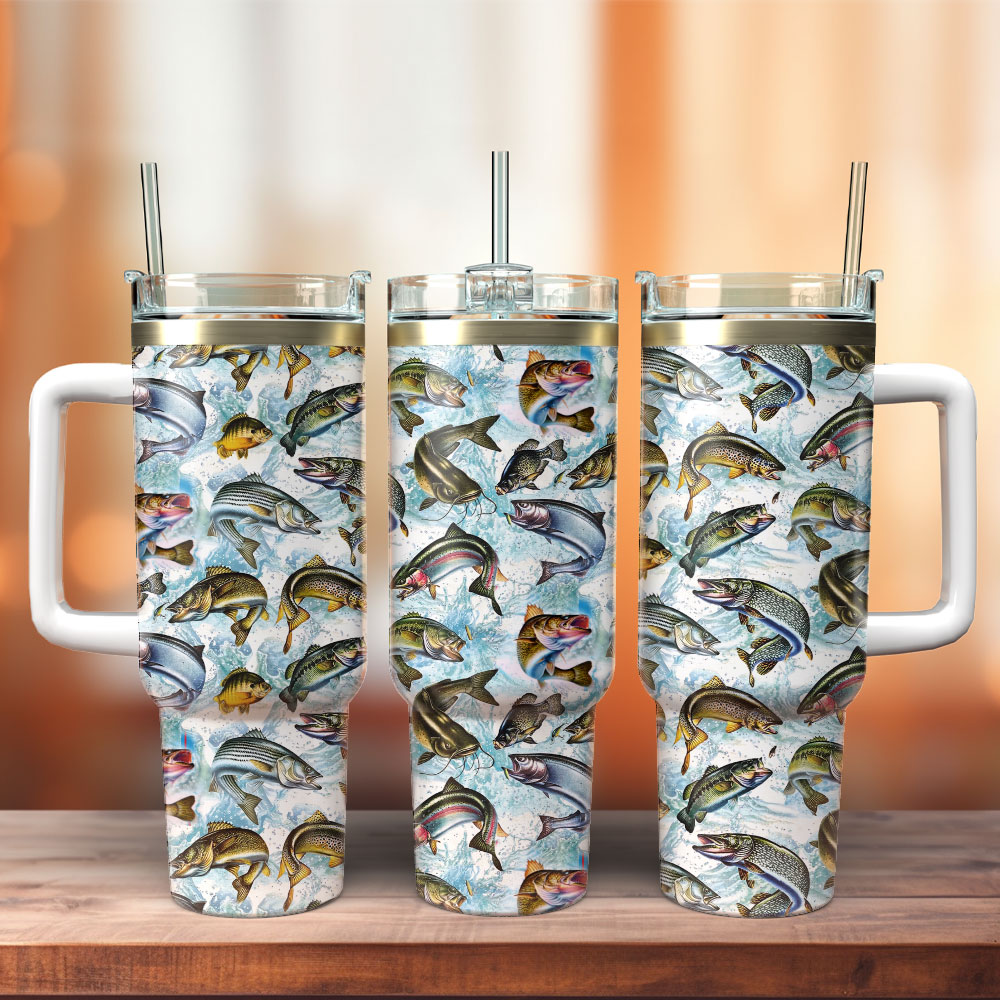 Salmon Artwork Custom Stanley Quencher 40oz Stainless Steel Tumbler With Handle