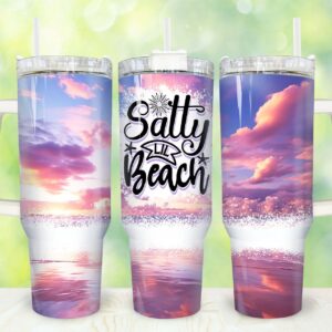 Salty Lil Beach Custom Stanley Quencher 40oz Stainless Steel Tumbler With Handle