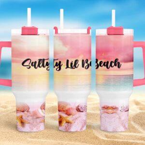 Salty Lil Beach Summer Vibes Custom Stanley Quencher 40oz Stainless Steel Tumbler With Handle