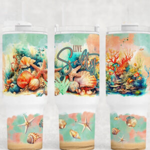 Salty SeaShell Custom Stanley Quencher 40oz Stainless Steel Tumbler With Handle