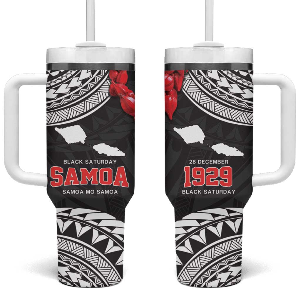 Samoa Black Saturday Samoa mo Samoa with Black Ula Fala Custom Stanley Quencher 40oz Stainless Steel Tumbler With Handle