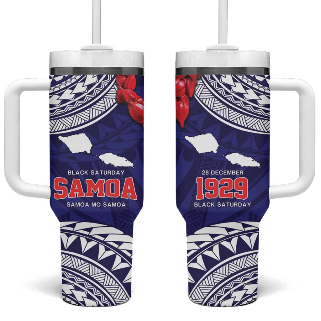 Samoa Black Saturday Samoa mo Samoa with Blue Ula Fala Custom Stanley Quencher 40oz Stainless Steel Tumbler With Handle
