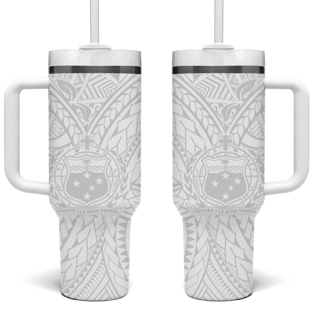 Samoa Lotu Tamaiti Polynesian White Sunday Simple Custom Stanley Quencher 40oz Stainless Steel Tumbler With Handle