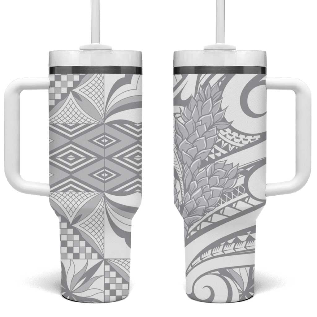 Samoa Lotu Tamaiti White Sunday Siapo With Teuila Torch Ginger Custom Stanley Quencher 40oz Stainless Steel Tumbler With Handle