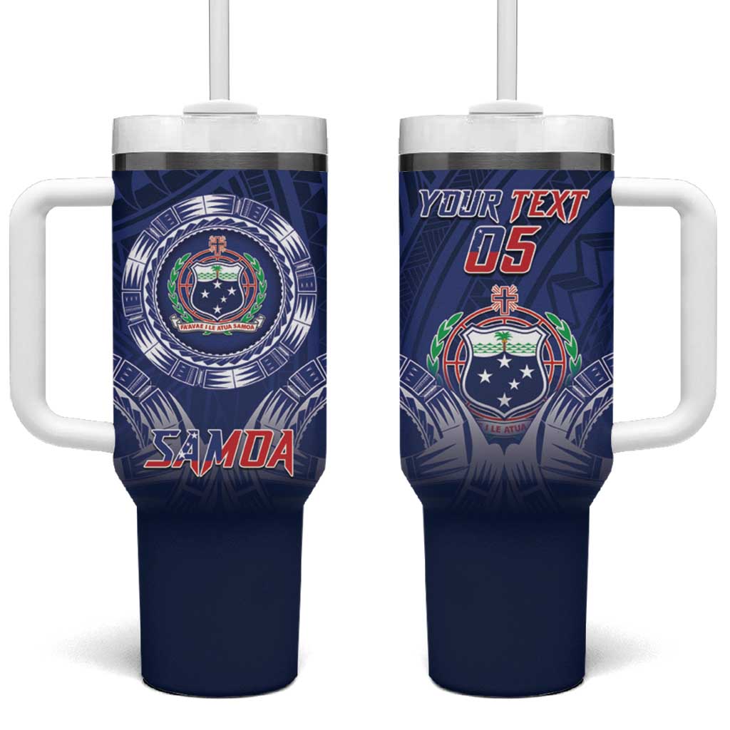 Samoa Rugby Coat Of Arms With Polynesian Custom Stanley Quencher 40oz Stainless Steel Tumbler With Handle