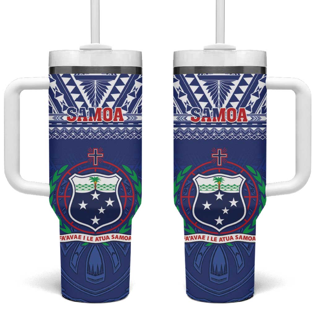Samoa Rugby Manu Samoa Polynesian Tatoo Custom Stanley Quencher 40oz Stainless Steel Tumbler With Handle