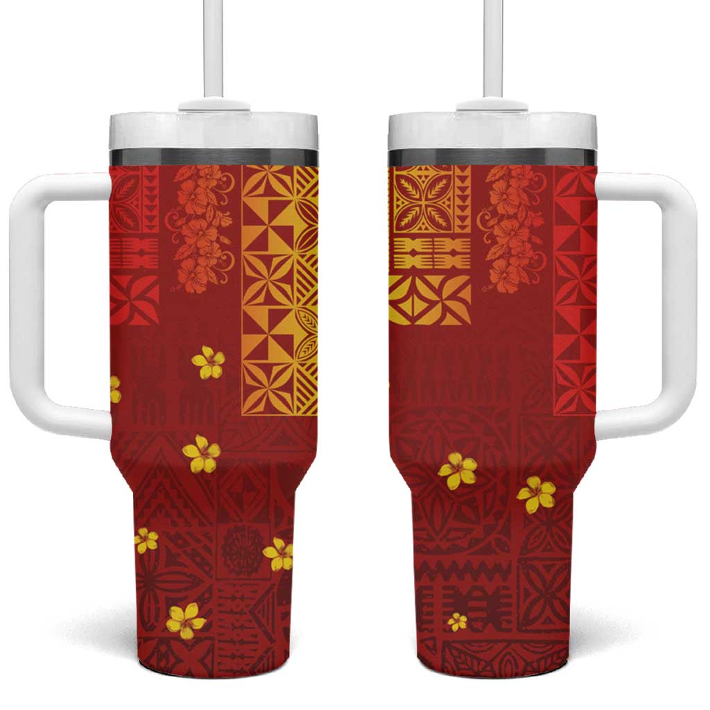 Samoa Tapa Pacific Tribal Hibiscus and Plumeria Custom Stanley Quencher 40oz Stainless Steel Tumbler With Handle