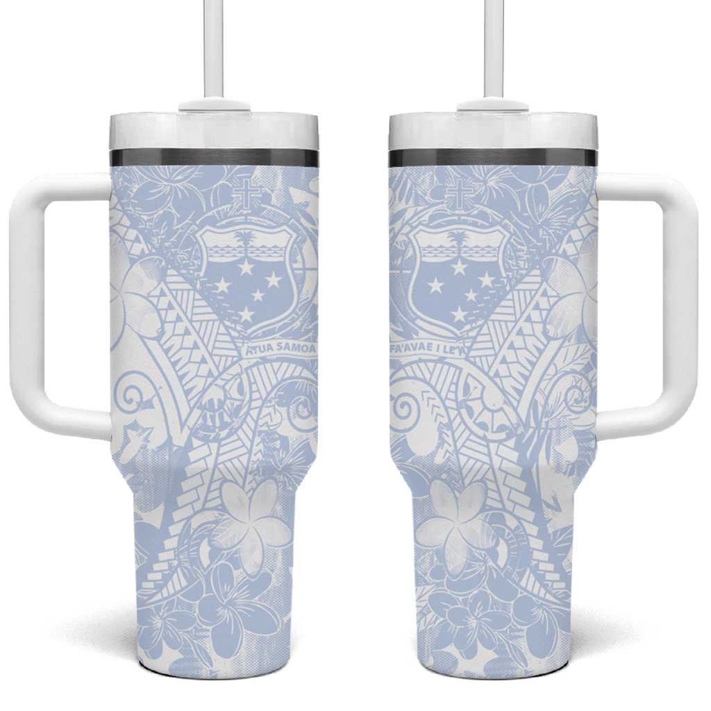 Samoa White Sunday Plumeria Floral Custom Stanley Quencher 40oz Stainless Steel Tumbler With Handle