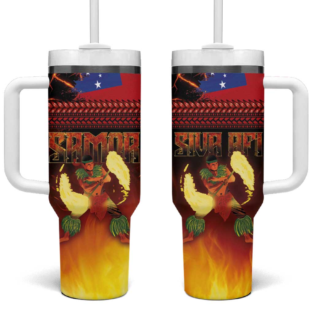 Samoan Siva Afi Tribal Performers of Samoan Fire Knife Dancing Custom Stanley Quencher 40oz Stainless Steel Tumbler With Handle