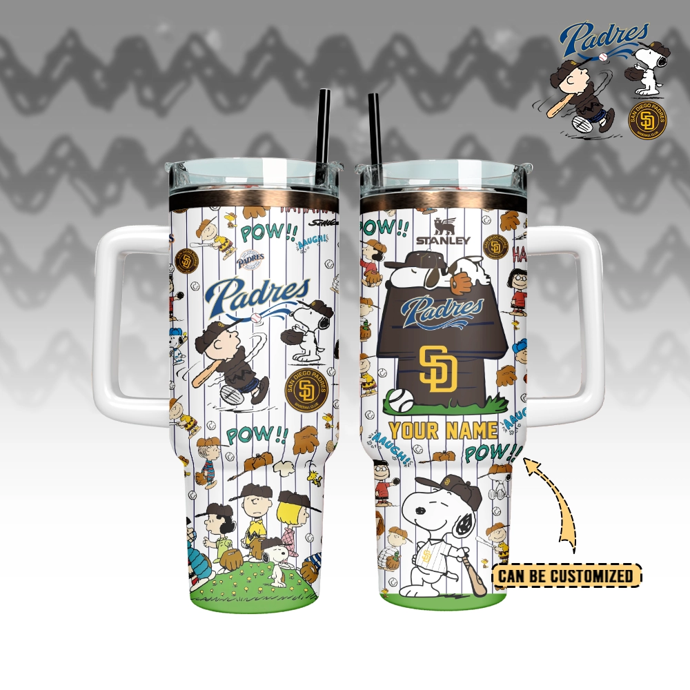 San Diego Padres x Peanuts Custom Stanley Quencher 40oz Stainless Steel Tumbler With Handle