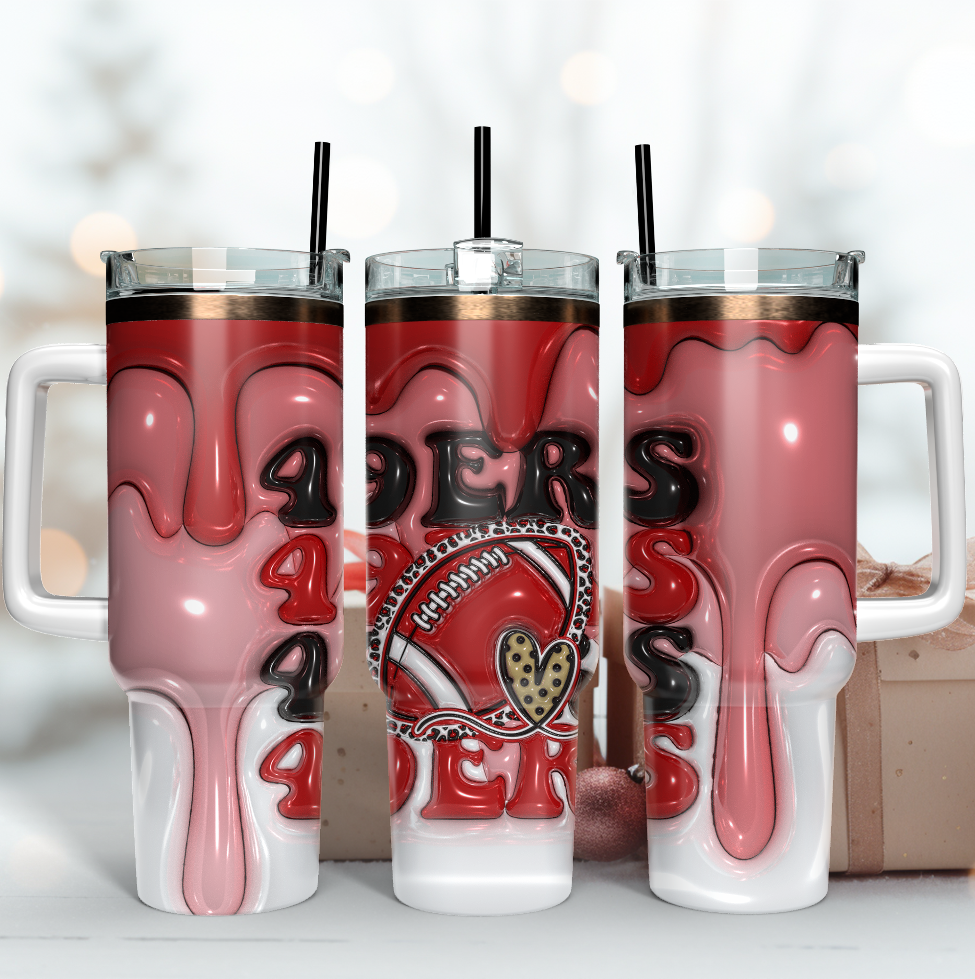 San Francisco 49ers NFL 3D Inflated Puff Effect Custom Stanley Quencher 40oz Stainless Steel Tumbler With Handle