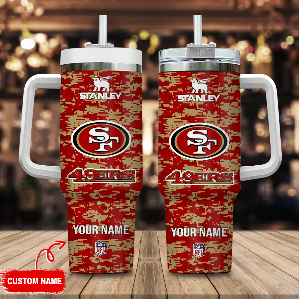 San Francisco 49ers NFL Camouflage Custom Stanley Quencher 40oz Stainless Steel Tumbler With Handle