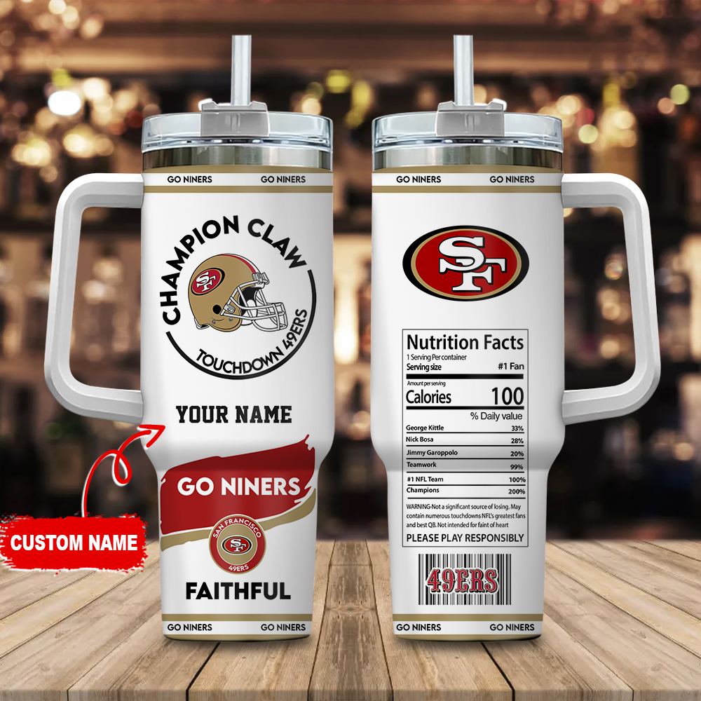 San Francisco 49ers NFL Champion Claw Custom Stanley Quencher 40oz Stainless Steel Tumbler With Handle