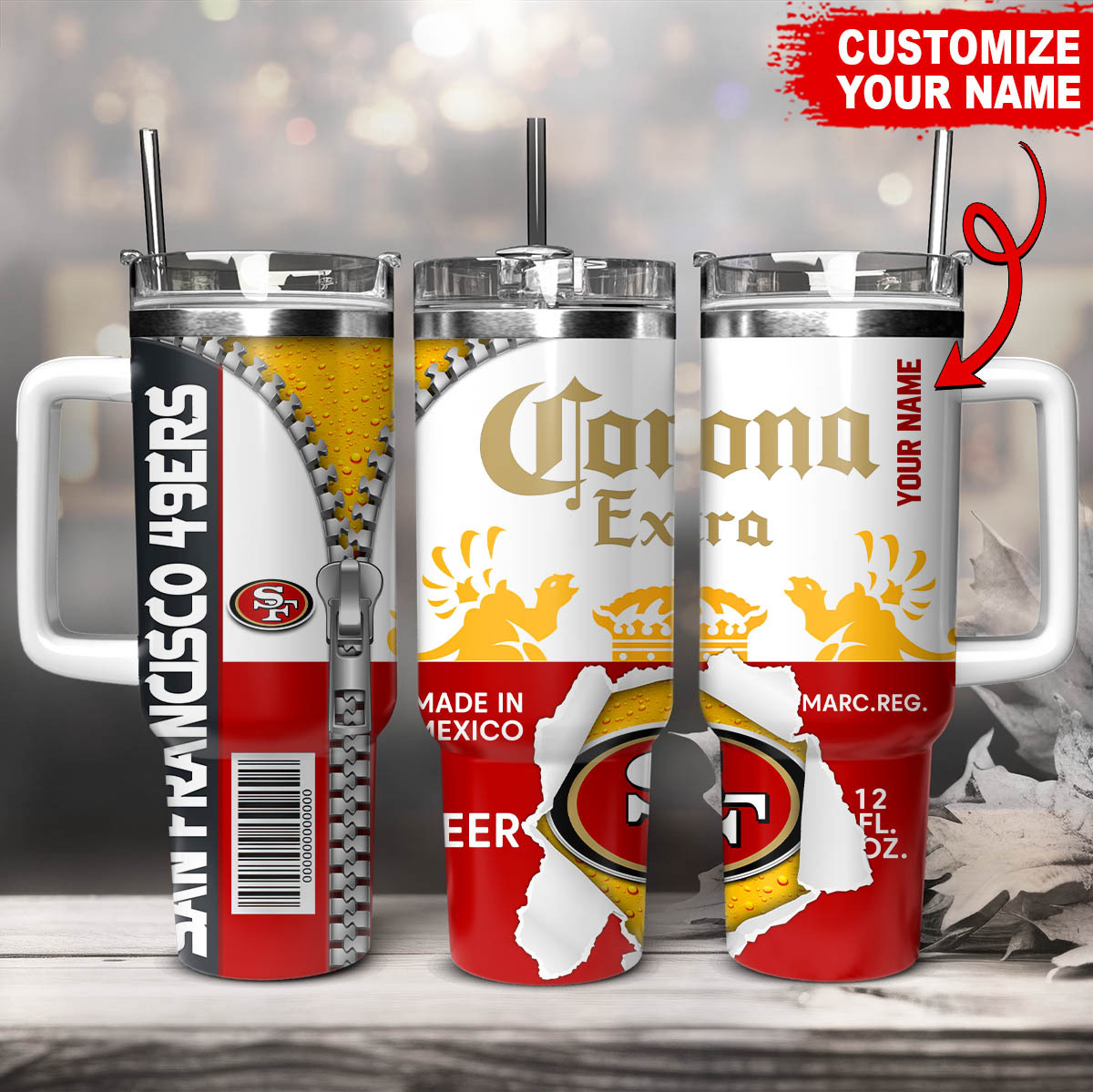 San Francisco 49ers NFL Corona Extra Custom Stanley Quencher 40oz Stainless Steel Tumbler With Handle