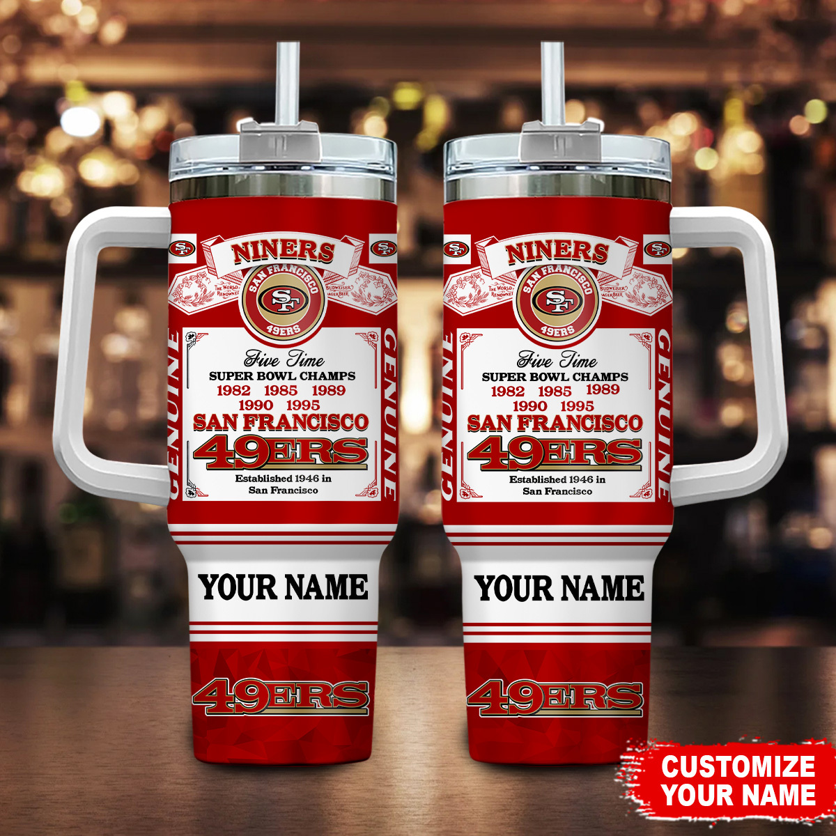 San Francisco 49ers NFL Custom Stanley Quencher 40oz Stainless Steel Tumbler With Handle