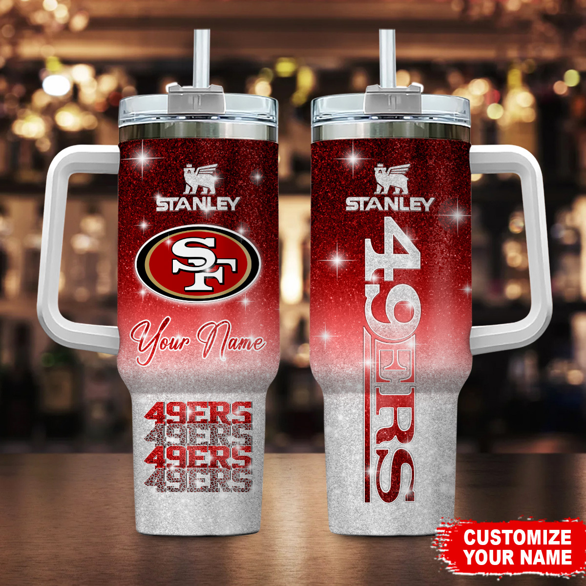 San Francisco 49ers NFL Custom Stanley Quencher 40oz Stainless Steel Tumbler With Handle