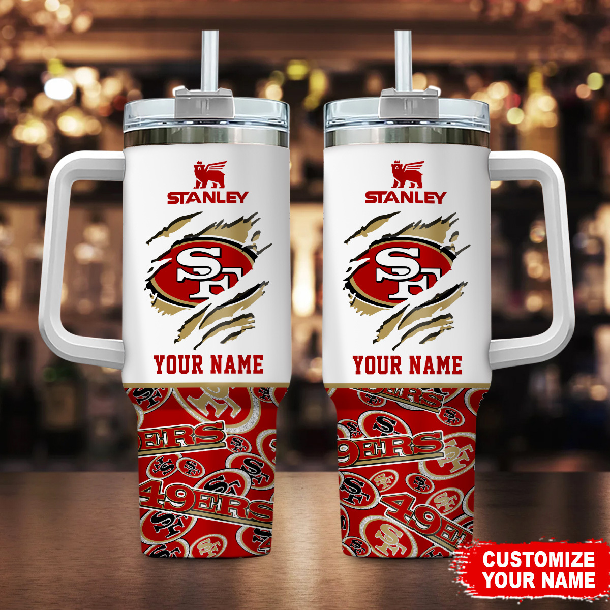 San Francisco 49ers NFL Custom Stanley Quencher 40oz Stainless Steel Tumbler With Handle