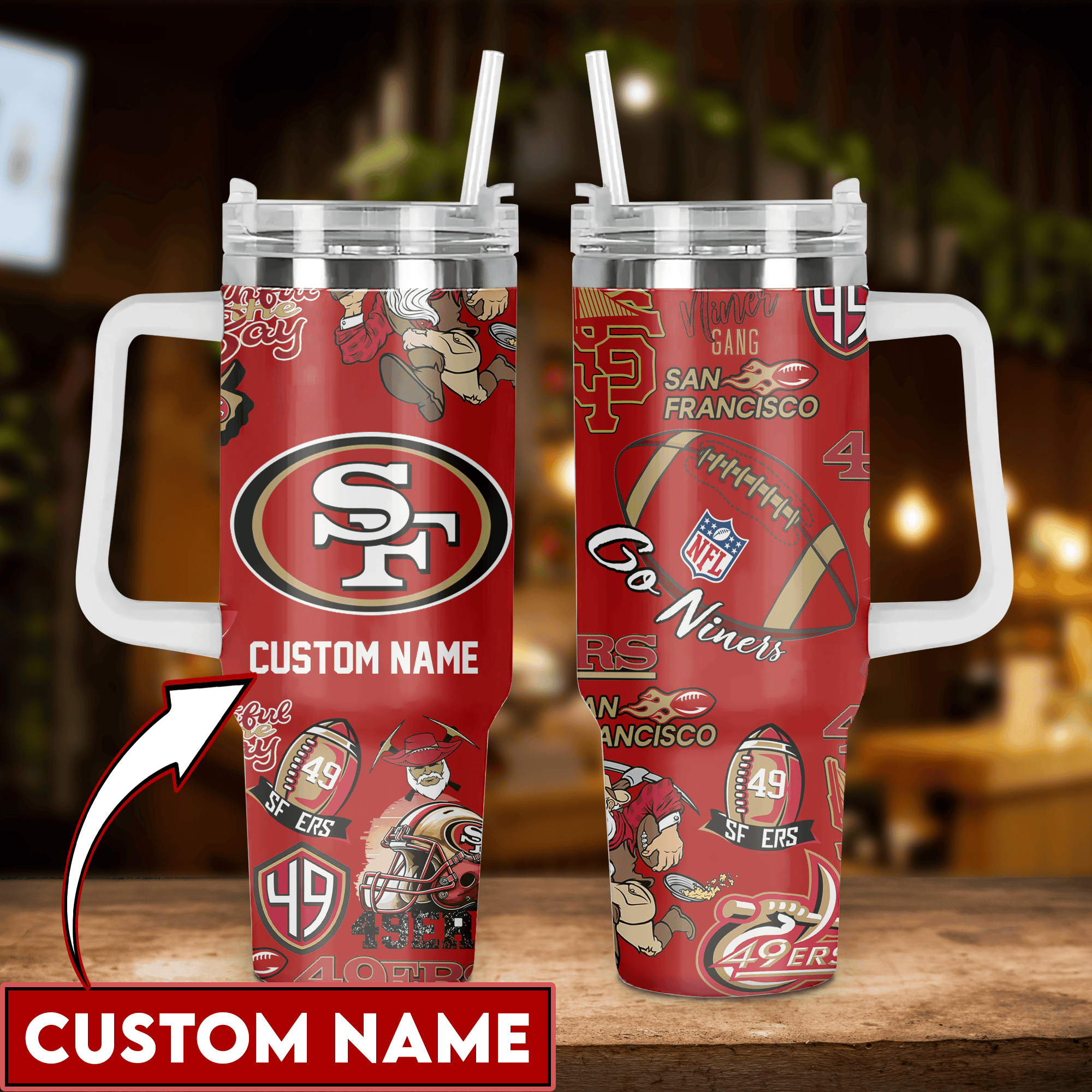 San Francisco 49ers NFL Custom Stanley Quencher 40oz Stainless Steel Tumbler With Handle