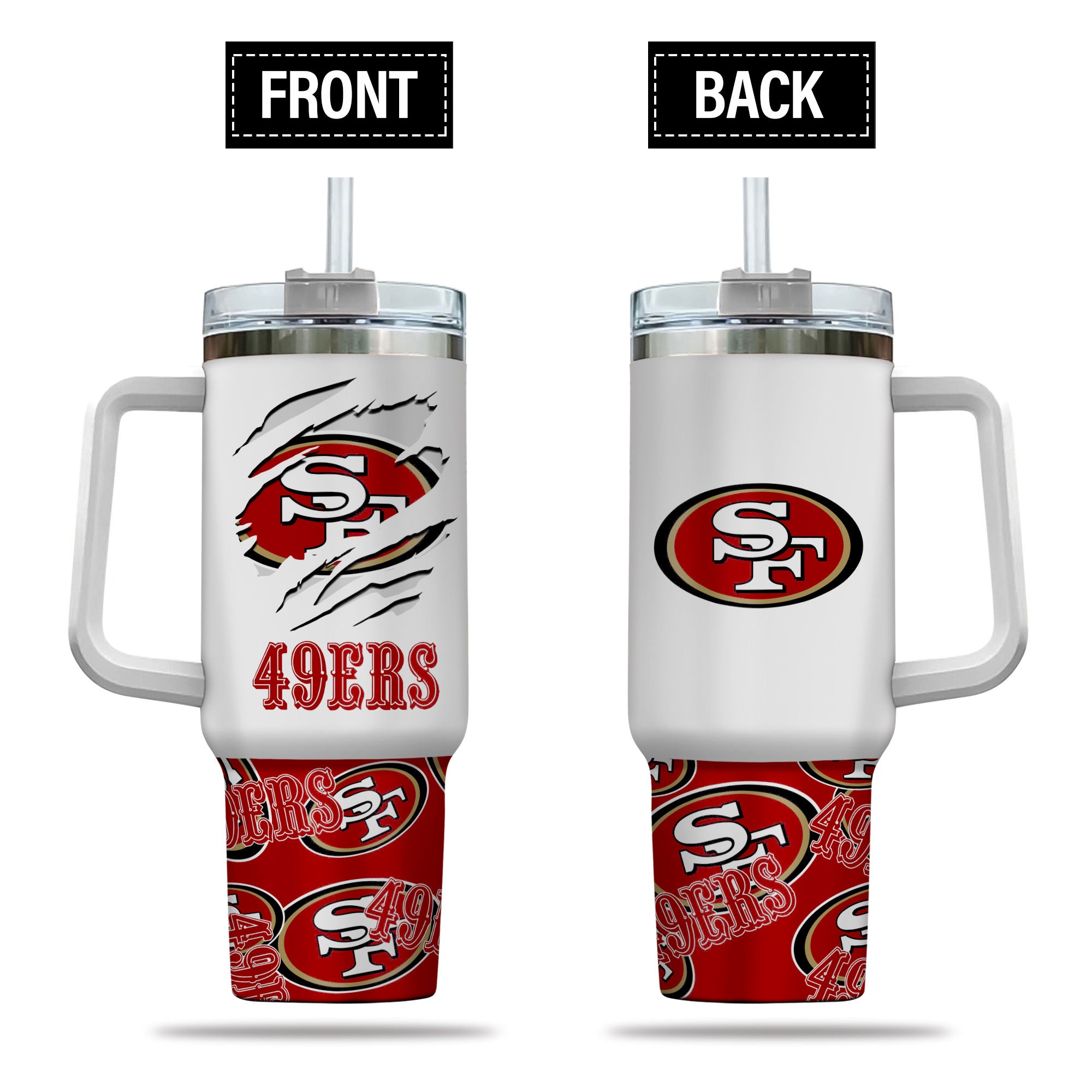 San Francisco 49ers NFL Custom Stanley Quencher 40oz Stainless Steel Tumbler With Handle
