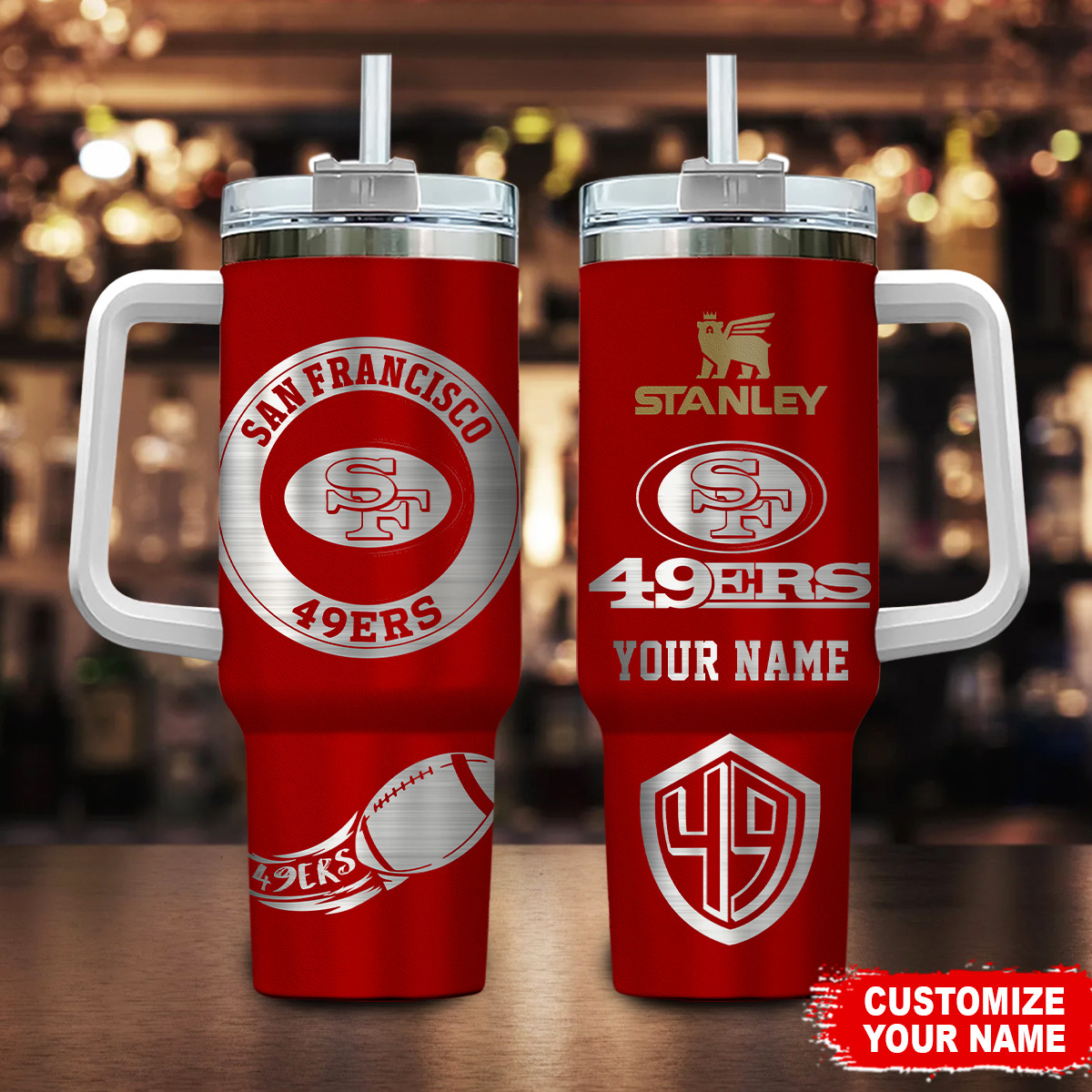 San Francisco 49ers NFL Custom Stanley Quencher 40oz Stainless Steel Tumbler With Handle