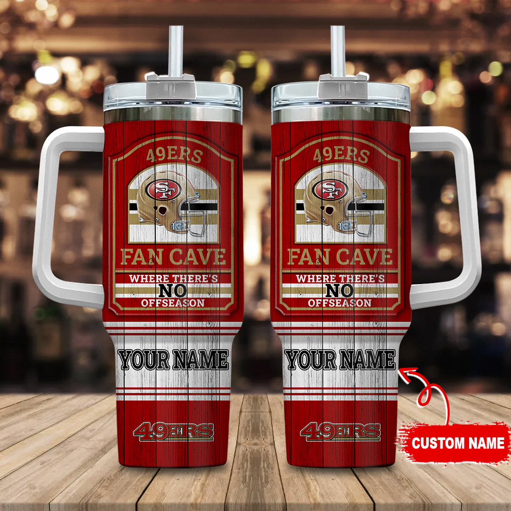 San Francisco 49ers NFL Fan Cave Custom Stanley Quencher 40oz Stainless Steel Tumbler With Handle