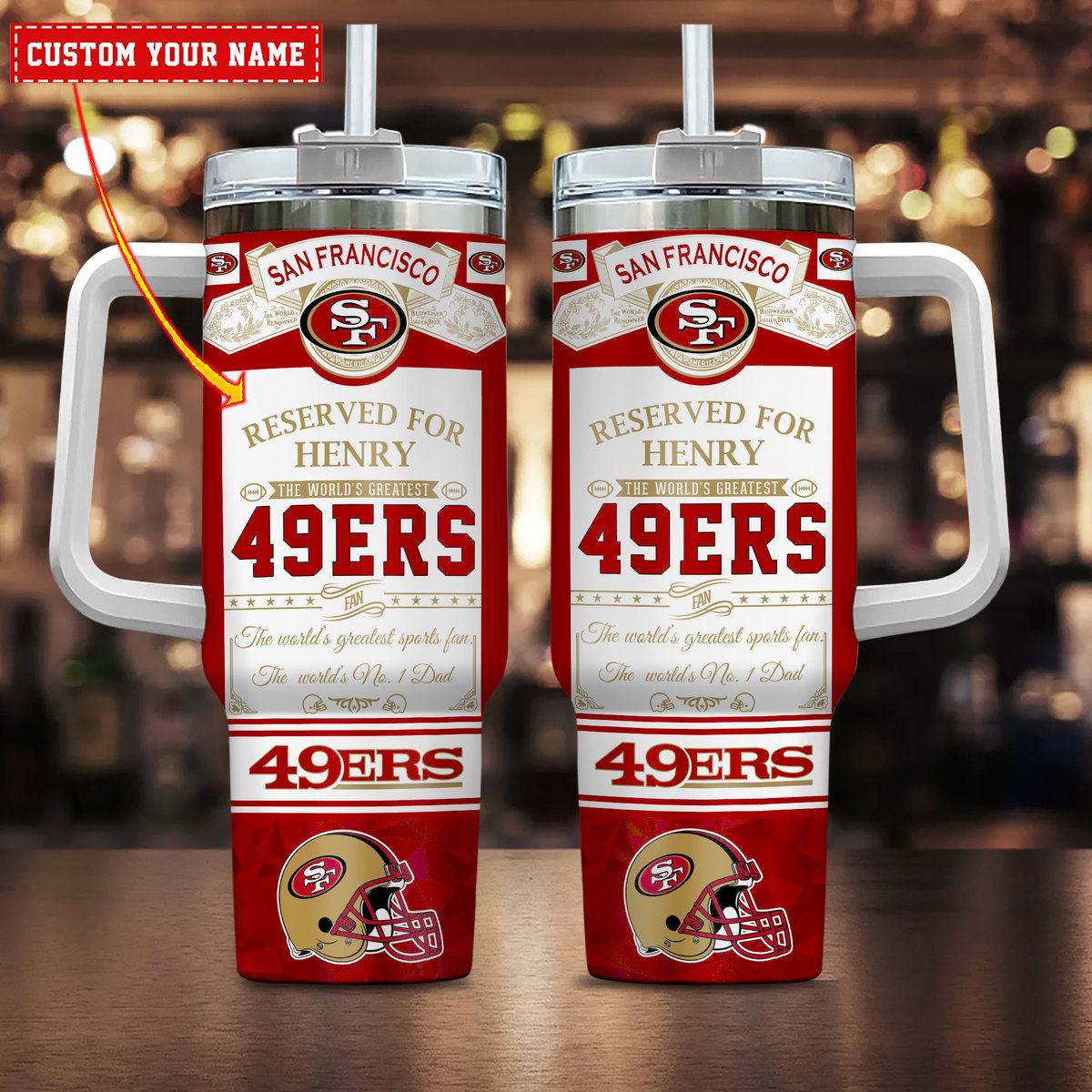 San Francisco 49ers NFL Father's Day Custom Stanley Quencher 40oz Stainless Steel Tumbler With Handle
