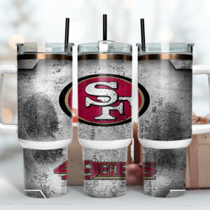 San Francisco 49ers NFL Fingerprint Effect Custom Stanley Quencher 40oz Stainless Steel Tumbler With Handle