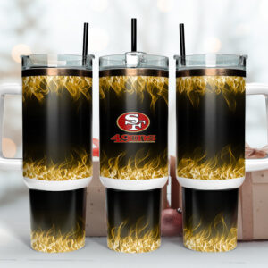 San Francisco 49ers NFL Fire Effect Custom Stanley Quencher 40oz Stainless Steel Tumbler With Handle